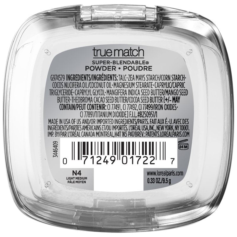 L'Oreal Paris True Match Super Blendable Oil Free Powder Foundation, N4 Light Medium, 0.33 oz, Packaging May Vary