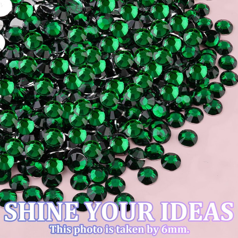Skiennix 25000 Pcs Resin Rhinestones - Emerald Green Flatback Gems for DIY Craft Projects | 2-6mm Mixed Sizes