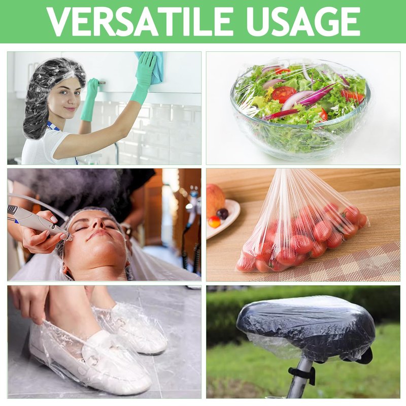 Jeffbaubl 100 PCS Disposable Shower Caps, Large Thick Plastic Hair Cap, Waterproof Shower Cap for Women, Clear Elastic Bath Caps for Home Hair Salon Hair Treatment Travel Spa Hotel