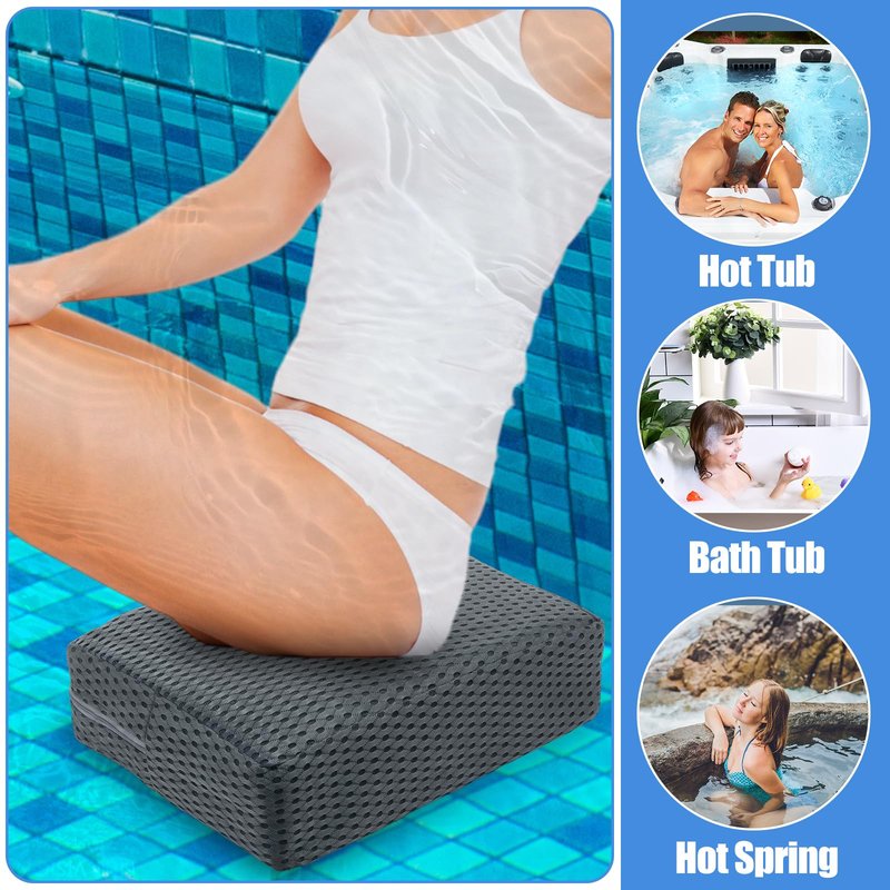 Threehoney 2 Pcs Hot Tub Booster Seat for Adults, 5 Inch 4D Mesh Spa Bathtub Booster Cushion with Suction Cups Micro Dot Quick Dry Non Slip Bottom Mat Tub Accessories for Indoor Outdoor(Grey)