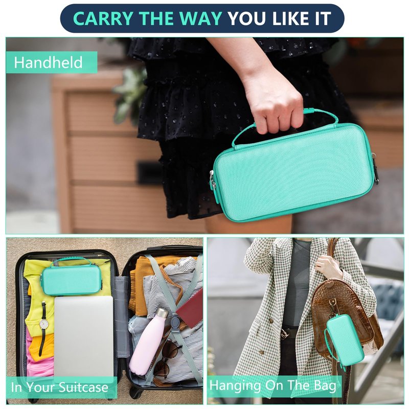 WFDL Asthma Inhaler Case, Portable Nebulizer Organizer, Travel-Ready with Mesh Pocket, Double Zippers, Silicone Handle, Kids and Adults, Stylish Green