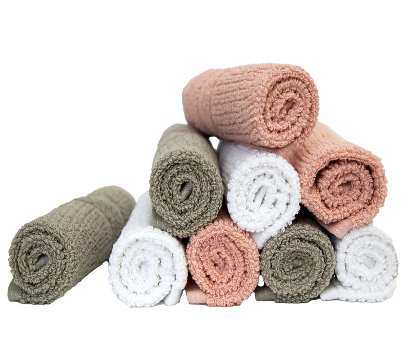 PH Pleasant Home Ribbed Wash Cloths Set - 12 Pack (12” x 12”) – 509 GSM - 100% Ring Spun Cotton Wash Cloth - Super Soft and Highly Absorbent Face Towels (Blush,White & Tan)