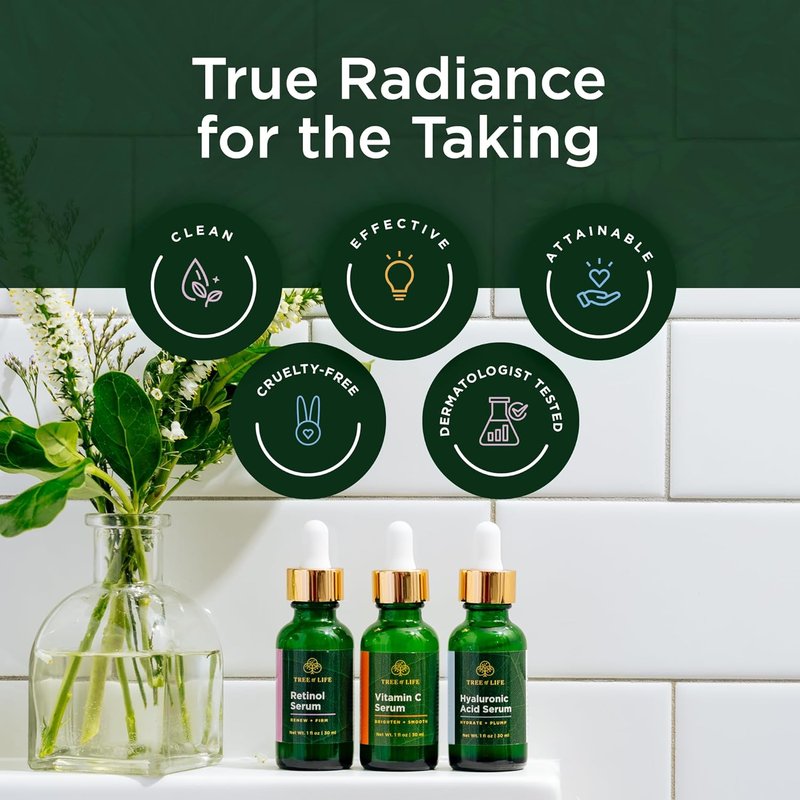 Skiennix Tree of Life Face Serum Set - Brightening Vitamin C, Retinol & Hyaluronic Acid - Anti-Aging Skin Care | 1 Fl Oz (Pack of 3)