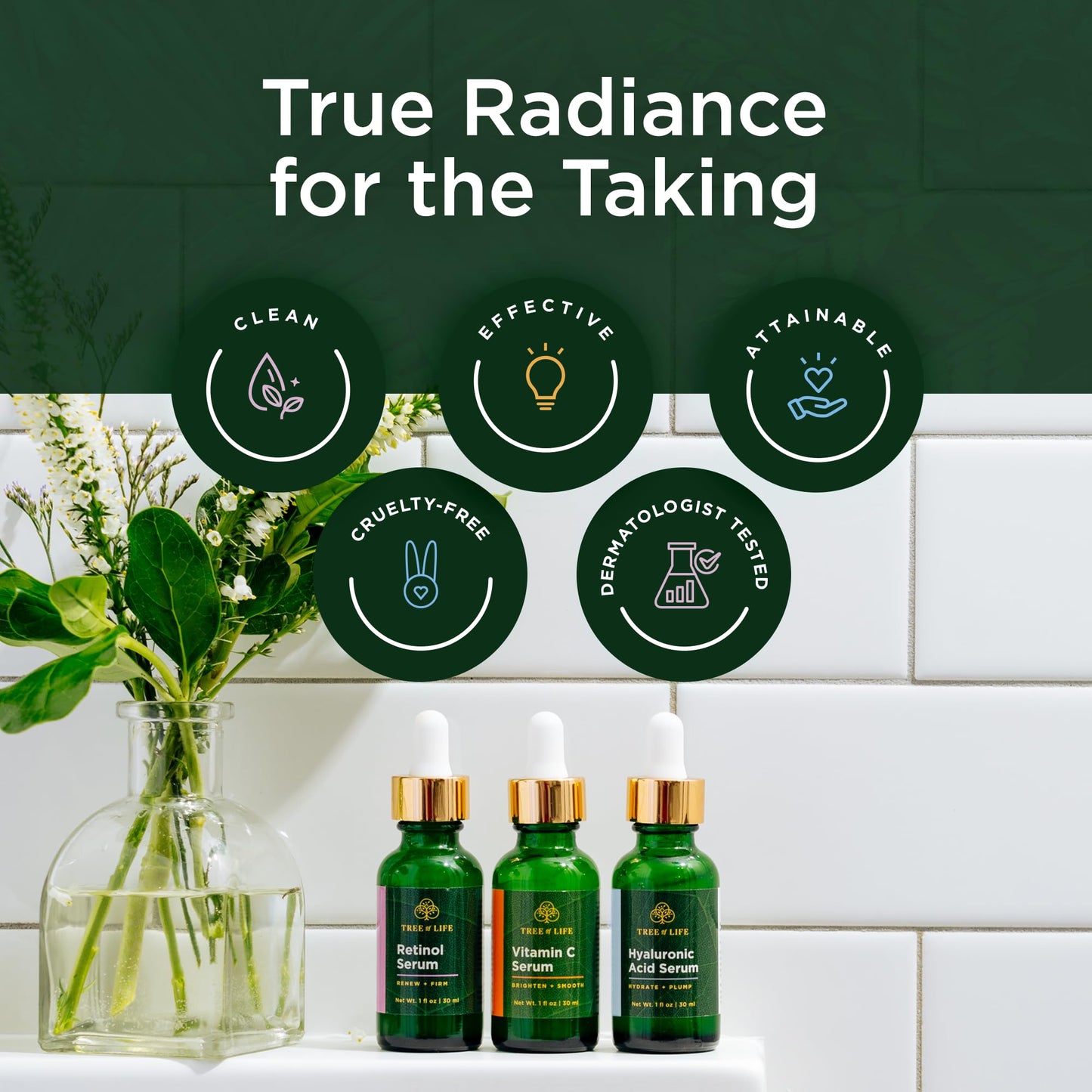 Tree of Life Face Serum Set - Vitamin C, Retinol & Hyaluronic Acid for Brightening, Firming & Hydrating - Anti Aging Skin Care Set - Dermatologist Tested - 1 Fl Oz (Pack of 3)