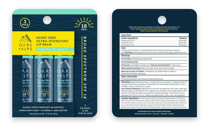 Oars + Alps Lip Suncreen, SPF 18 Lip Balm, Shine Free Sunscreen for Lips, Infused with Vitamin E, Peppermint & Spearmint, Water & Sweat Resistant, Moisturizing, Hydrating, Sunny Mint Scent, 3pk