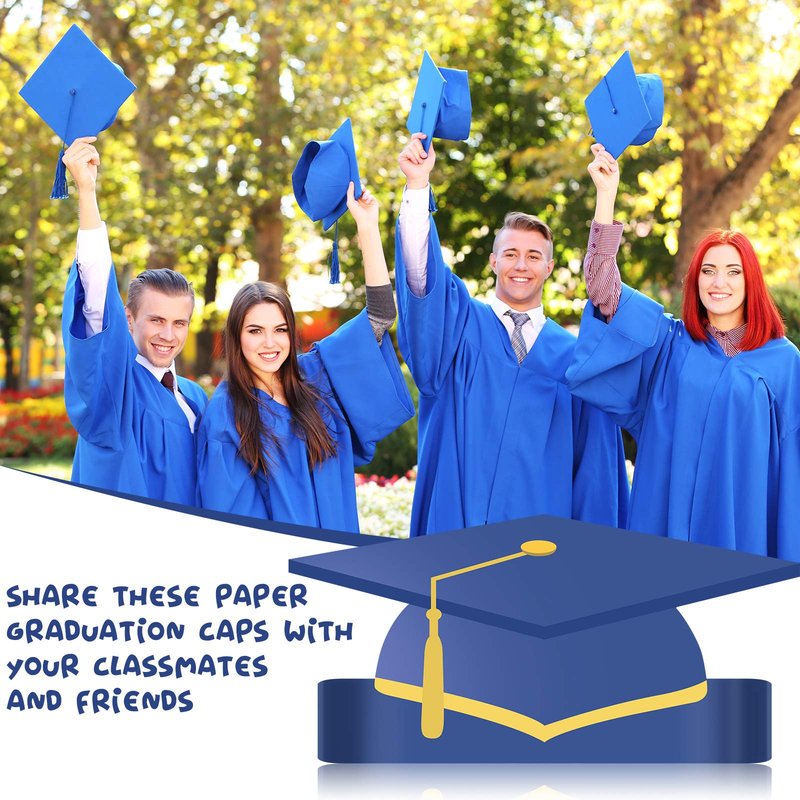 Tenare 40 Pcs Paper Graduation Hats Class of 2026 Adjustable Paper Graduate Cap with 40 Elastic String for Grad Party(Blue)