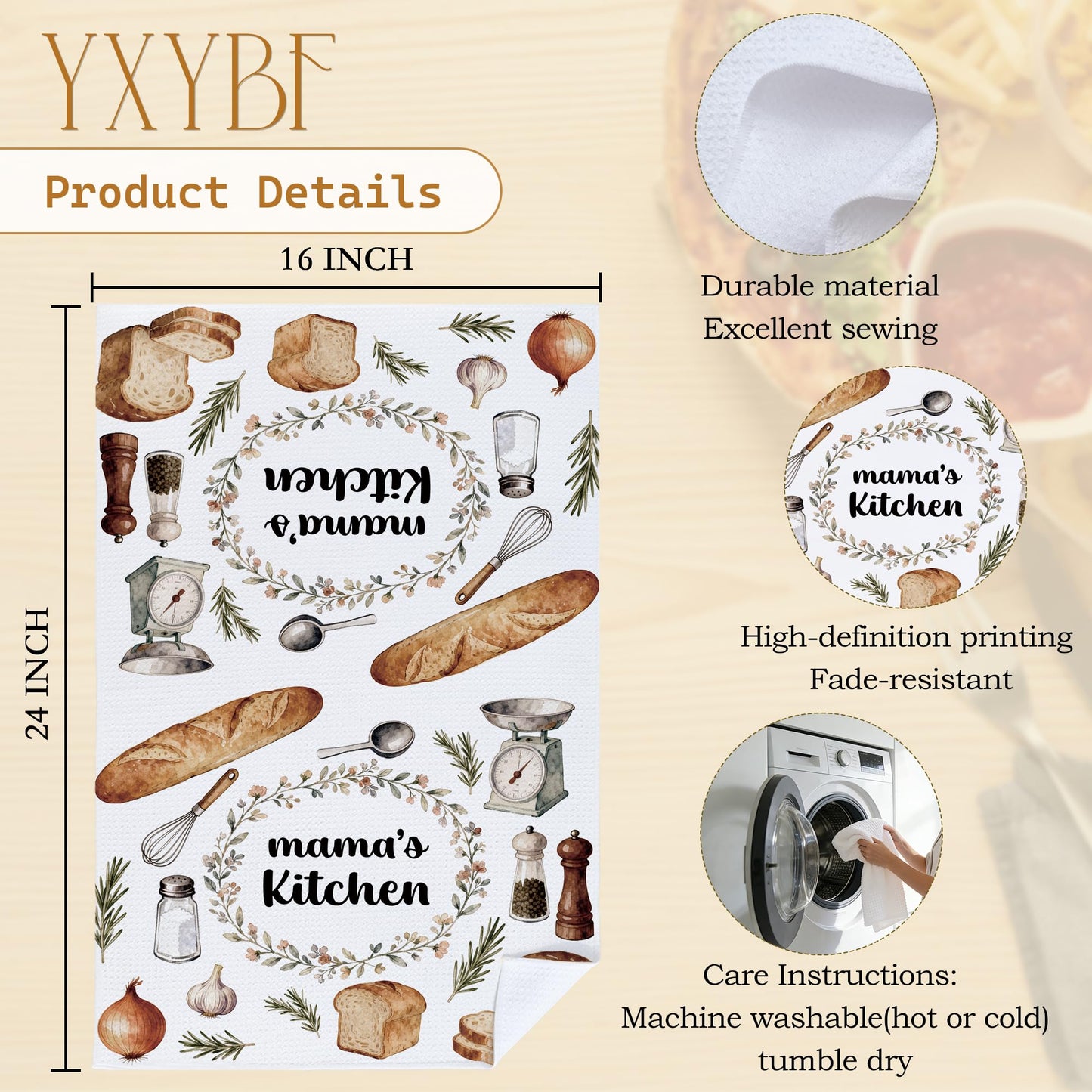YXYBF Mama Gifts Hand Dish Tea Towels for Kitchen Bakery Decor 16x24 Inches, Mom Gifts for Birthday from Daughter Son, Mama's Baking Kitchen Towels Decorative