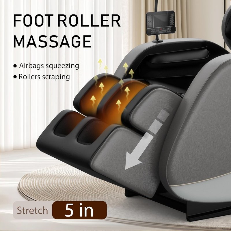Skiennix 2026 Massage Chair - Full Body 4D Zero Gravity with Heat Therapy & Shiatsu Foot Rollers | Gray