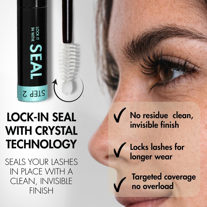 Gazelle 2in1 Lash Keeper Cluster Lash Glue & Sealer, Fast-Dry Black Lash Adhesive with 360° Slim Precision Brush, Waterproof & Sweat-Resistant, 7–10 Day Hold, Latex-Free Gentle for Sensitive Eyes