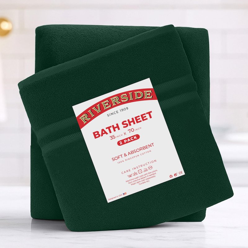 RIVERSIDE Pack of 2 Extra Large Bath Sheets 35 x 70 Inches, 100% Ring Spun Cotton, Hotel Quality, Oversized Bath Towels for Adults, Soft, Highly Absorbent & Quicker to Dry, Hunter Green