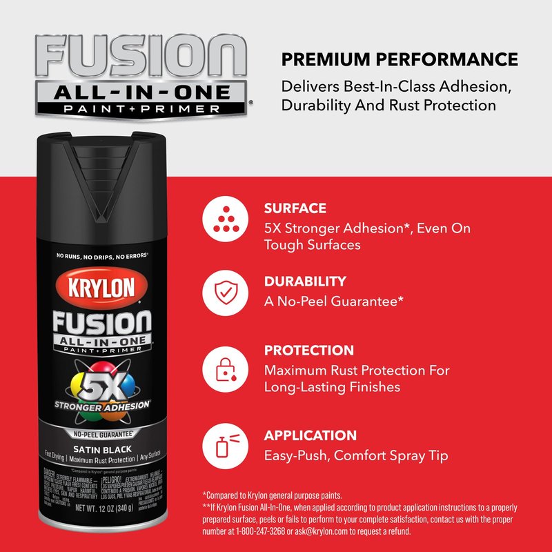Krylon Fusion All-In-One Satin Spray Paint & Primer, Black - 1 Each