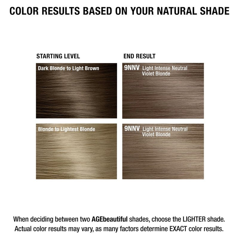 AGE beautiful Permanent Hair Color Dye Liqui Creme | 100% Gray Coverage | Anti-Aging Haircolor | Biotin for Thicker, Fuller Hair | Salon Coloring | 9NNV Light Intense Neutral Violet Blonde