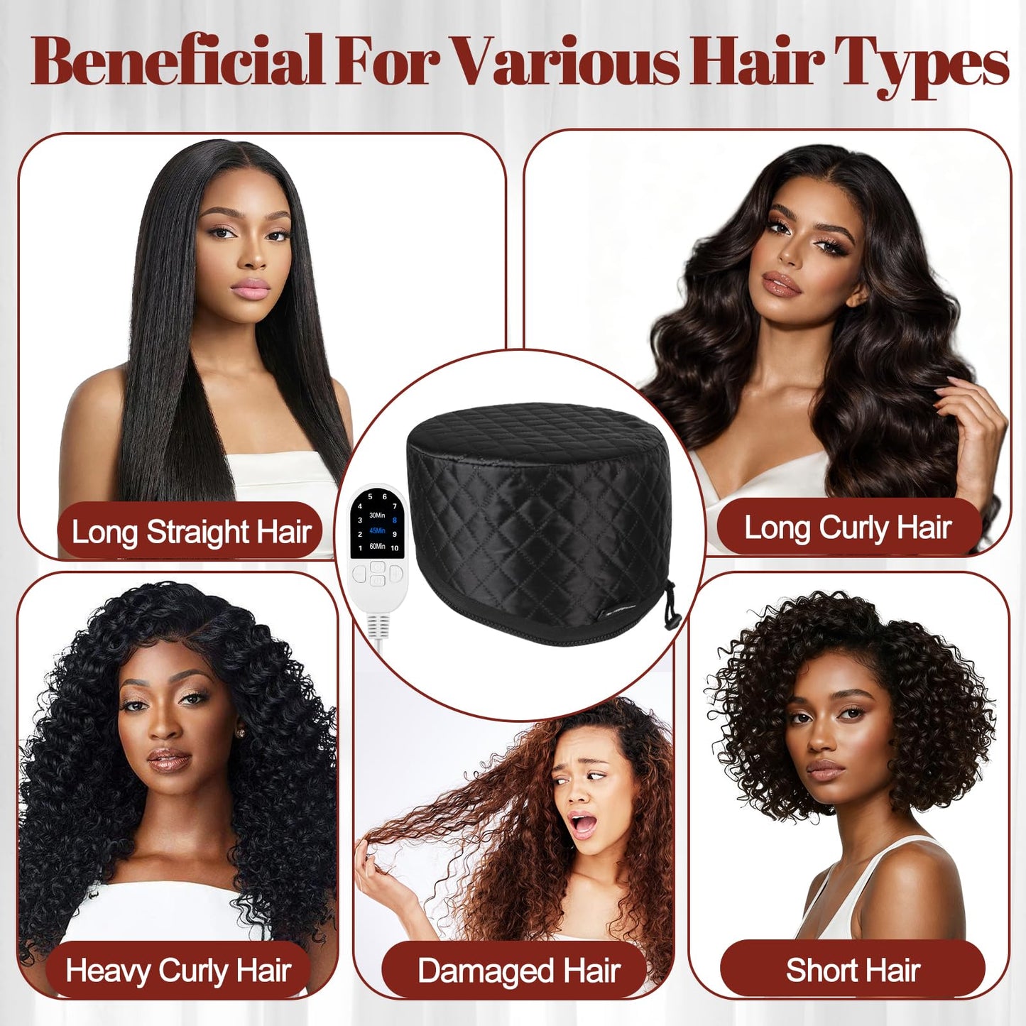 TEPENAR Hair Steamer for Deep Conditioning: Upgraded Heat Cap with 10-Level Fast Heating 3 Time Settings for Natural Hair Portable Thermal Steam Cap for Home Hair Treatment