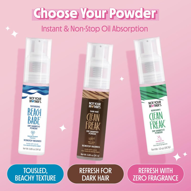 Not Your Mother's Clean Freak Dark Hair Dry Shampoo Powder (2-Pack) - .85 oz Each - Non-Aerosol Powder Absorbs Oil and Refreshes Dark Hair Shades