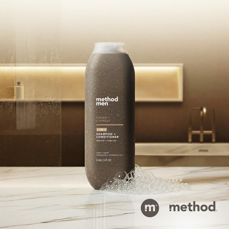 Method Men 2-in-1 Shampoo and Conditioner, Cedar + Cypress - Cleans and Conditions with Argan and Jojoba Oil - Made without Parabens - 14 oz