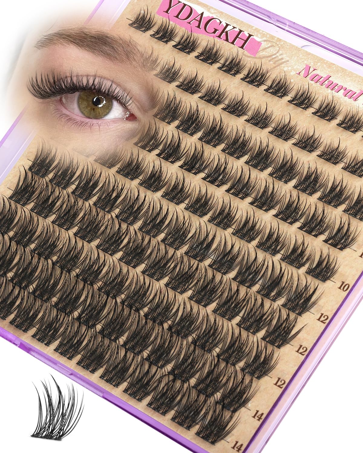 Skiennix Natural Lash Clusters - Short Spiky Eyelash Extensions | 8-14mm Wispy C Curly Mink Silk