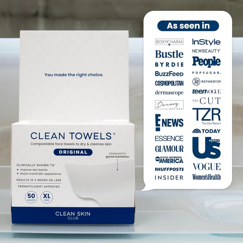 Clean Skin Club Clean Towels XL® - 100% Biobased Disposable Face Towels | Ultra Soft, Eczema Approved, 200 Ct Total