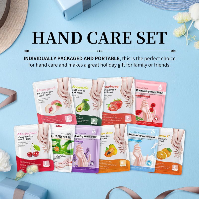 AIUEO 10 PCS Hand Mask Moisturizing Gloves, Hydrating Hand Masks for Dry Cracked Hands, Exfoliating Hand Peeling Mask, Nourishing Collagen Gloves for Hands