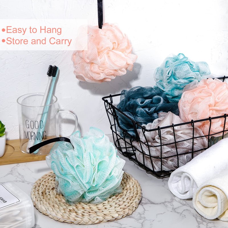 Sunnyray 24 Pack Shower Loofah Bath Sponge Bulk Soft Loofah Exfoliating Body Scrubber Mesh Shower Puff Pouf Ball for Women and Men Bathroom