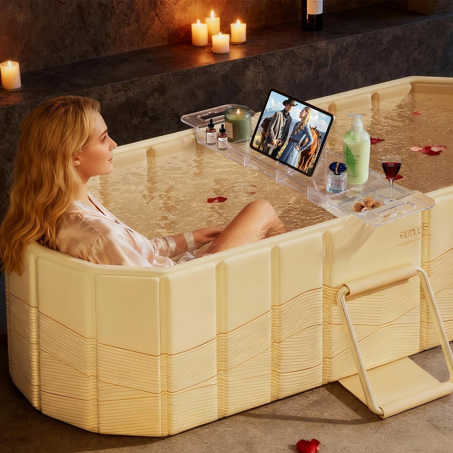 HLCZLUZ Expandable Bathtub Tray, Foldable Bath Tray for Tub, Acrylic Bath Table Trays Storage Rack, Bath Tub Tray for Bathtub & Bathroom Accessories (Transparent Bathtub Tray, 22"L x 7.8"W x 1.7"H)