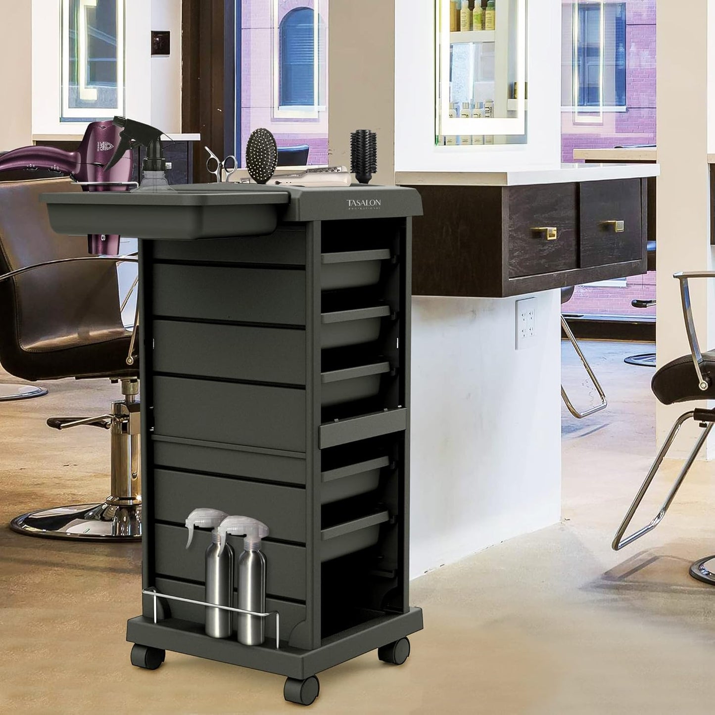 TASALON Salon Trolley - Space-Saving Rolling Cart with 6-Tray Storage - Versatile Tattoo Tray