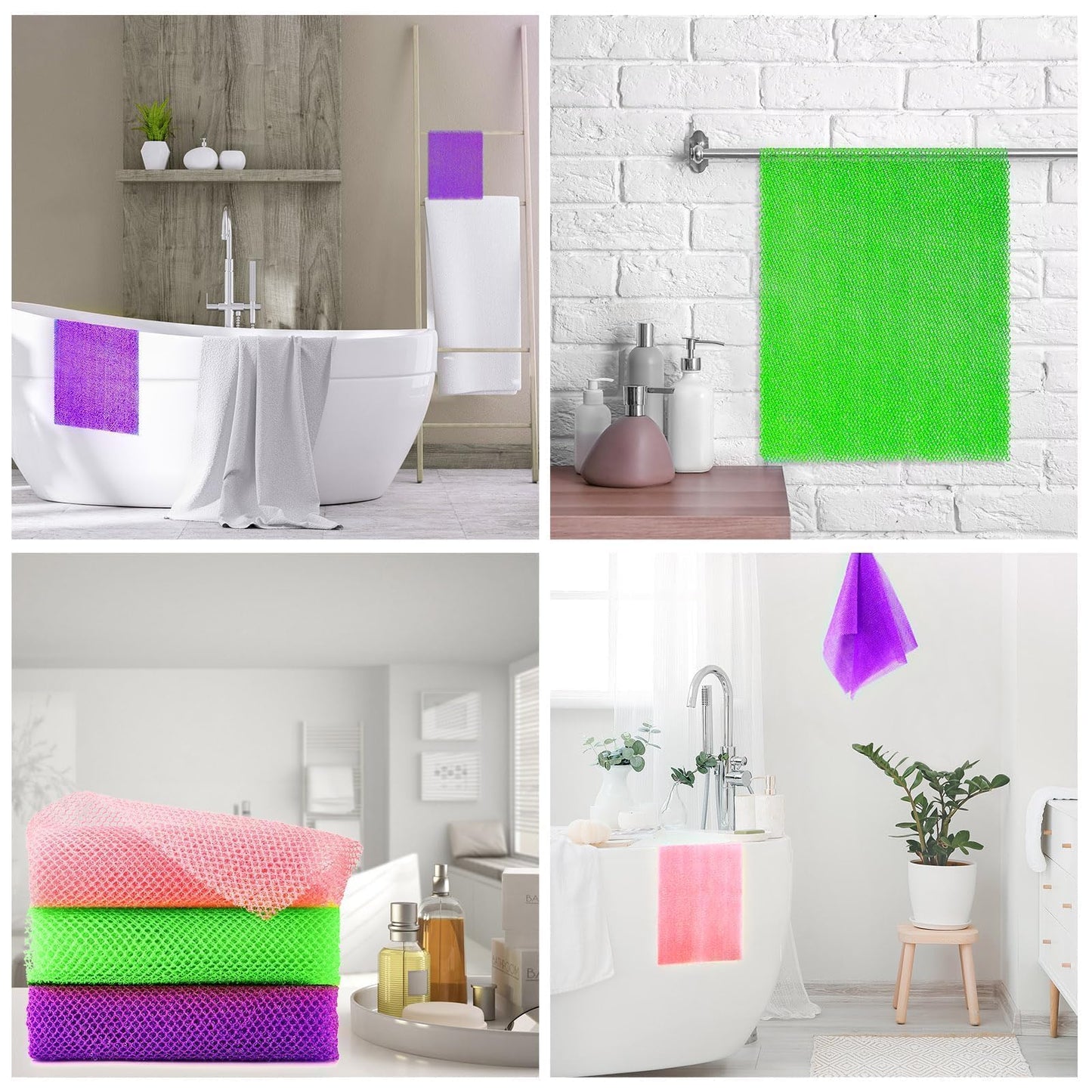 UJFQBH 3 Pieces African Bath Sponge African Net Long Net Bath Sponge Exfoliating Shower Body Scrubber Back Scrubber Skin Smoother,Great for Daily Use (Purple, Pink,Green)