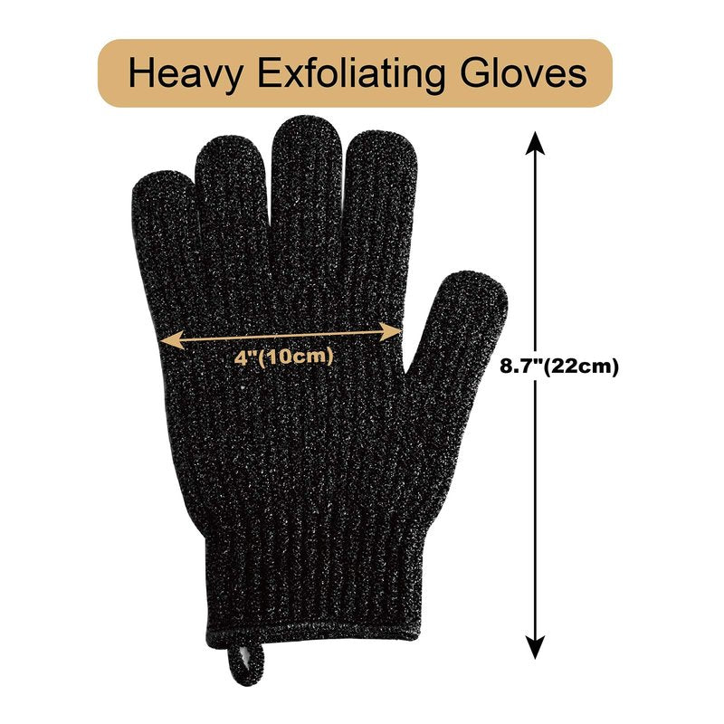 MIG4U Shower Scrub Gloves Exfoliating for Women and Men Medium to Heavy Bathing Remove Dead Skin Body Beauty Sponge Loofah Deep Cleansing (1 Pair, Black-Nylon)