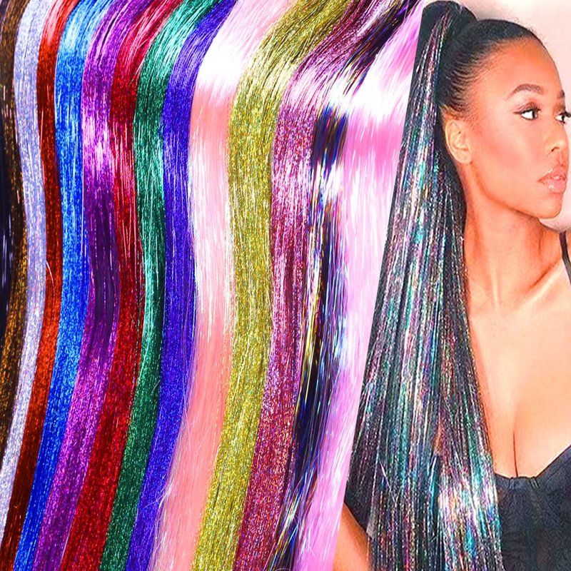 Skiennix Hair Tinsel Kit - 3000 Strands of Sparkling 43-Inch Hair Extensions | 3 Colors for Parties