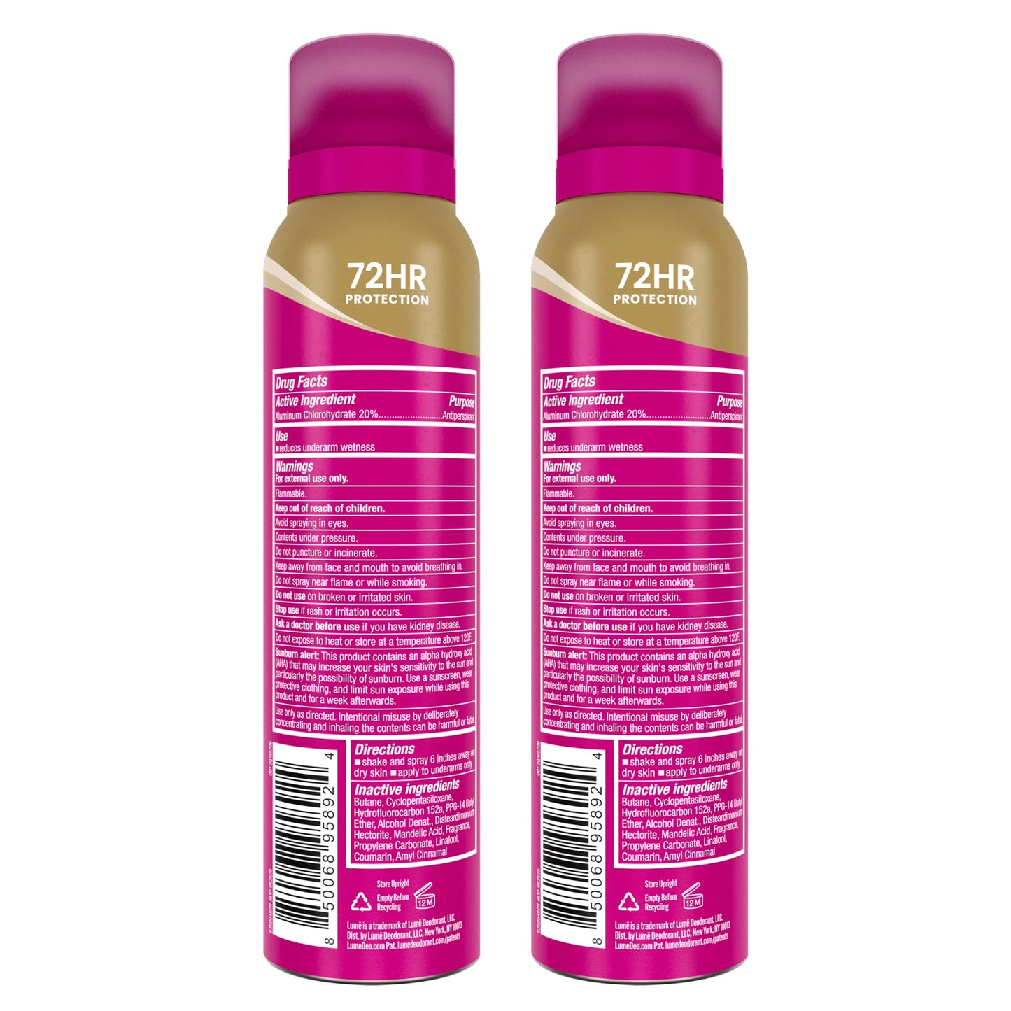 Lume Deodorant Plus Sweat Control - Invisible Spray - Extra Strength Antiperspirant For Underarms - 72 Hour Odor And Sweat Control - Phthalate and Paraben Free Formula - 2 Pack (Vanilla Bliss)
