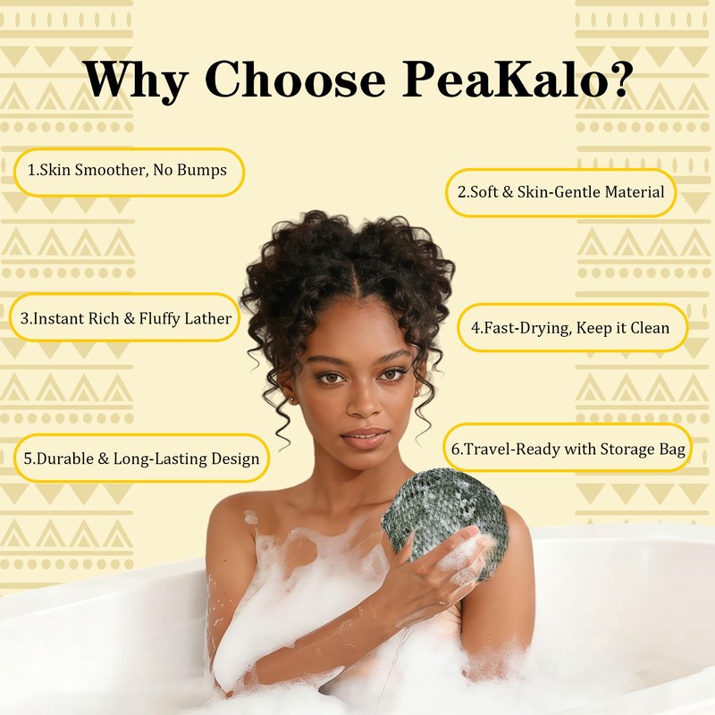 PeaKalo 2Pcs African Net Sponge Authentic, Gentle Cleansing African Exfoliating Net Sponge Shower Loofah Sponge for All Skin Types, Back Scrubber for Shower Body Scrubber (Dark Green & Brown)