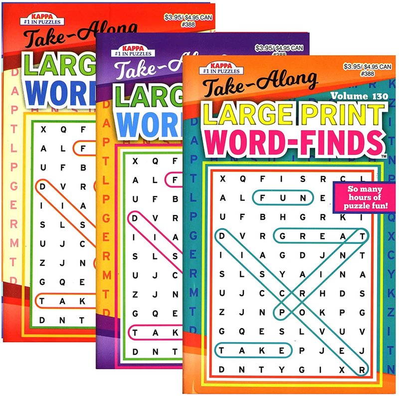 4-Pack 350+ WordSearch Puzzle Books for Adults, Aging Seniors Brain Stimulation Large Print Words Activity Books (Variety Pack Bulk), Paperback – Large and Digest Combo