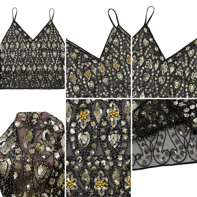 Suillty Women's Sparkly Sequin Beaded Camisole Sexy V-Neck Sheer Mesh Tank Top Party Clubwear Going Out Vest
