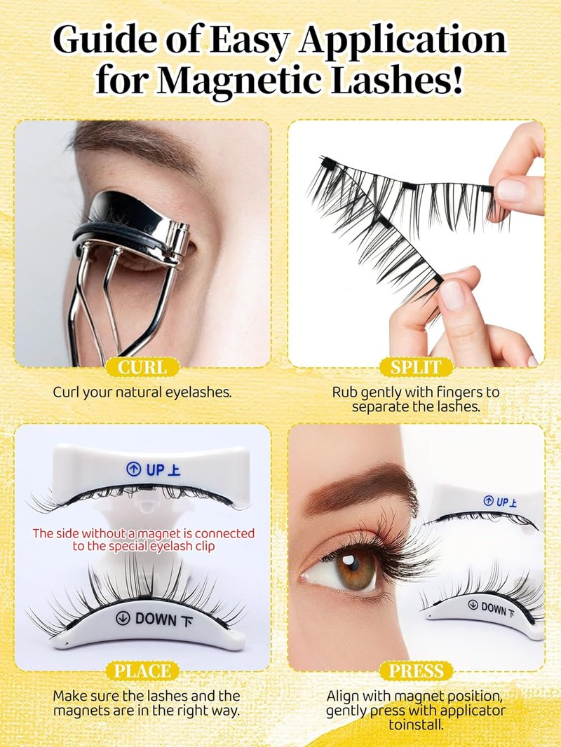 Magnetic Eyelashes,Magnetic Eyelashes with Applicator,Reusable Magnetic Lashes without Eyeliner, Glue-free False Lashes, Waterproof, Lightweight, Suit for Natural Makeup(Full)