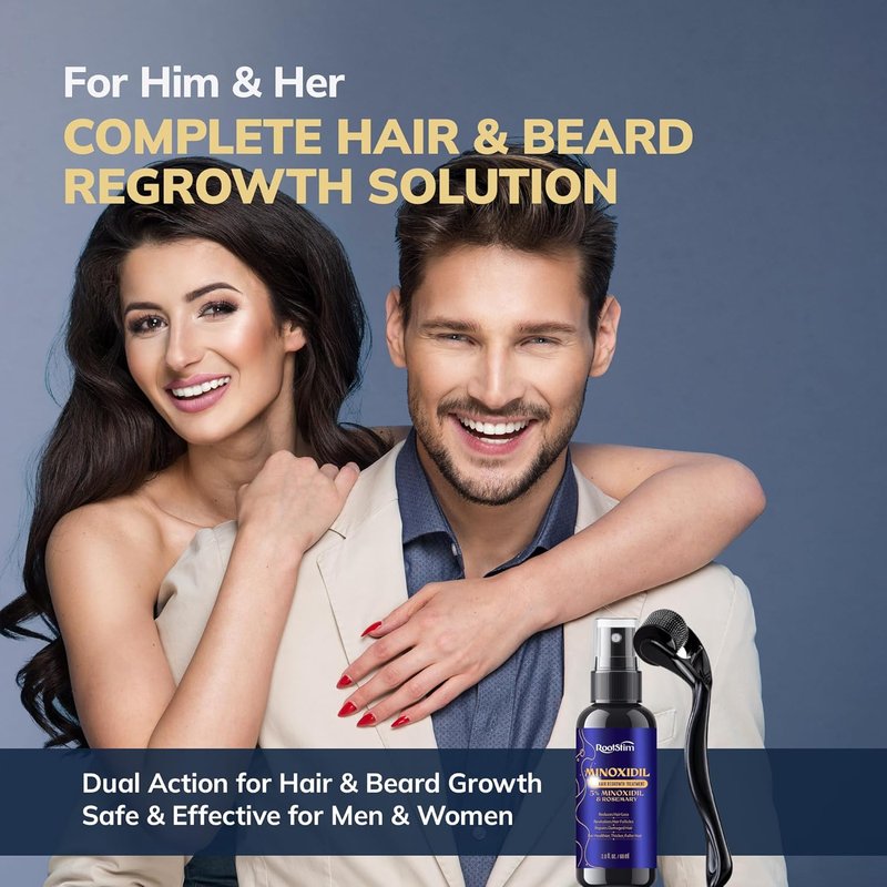 Minoxidil 5% Beard Growth Kit for Men and Women with Rosemary: Extra Strength Minoxidil Hair Regrowth Treatment Spray 2 FL OZ