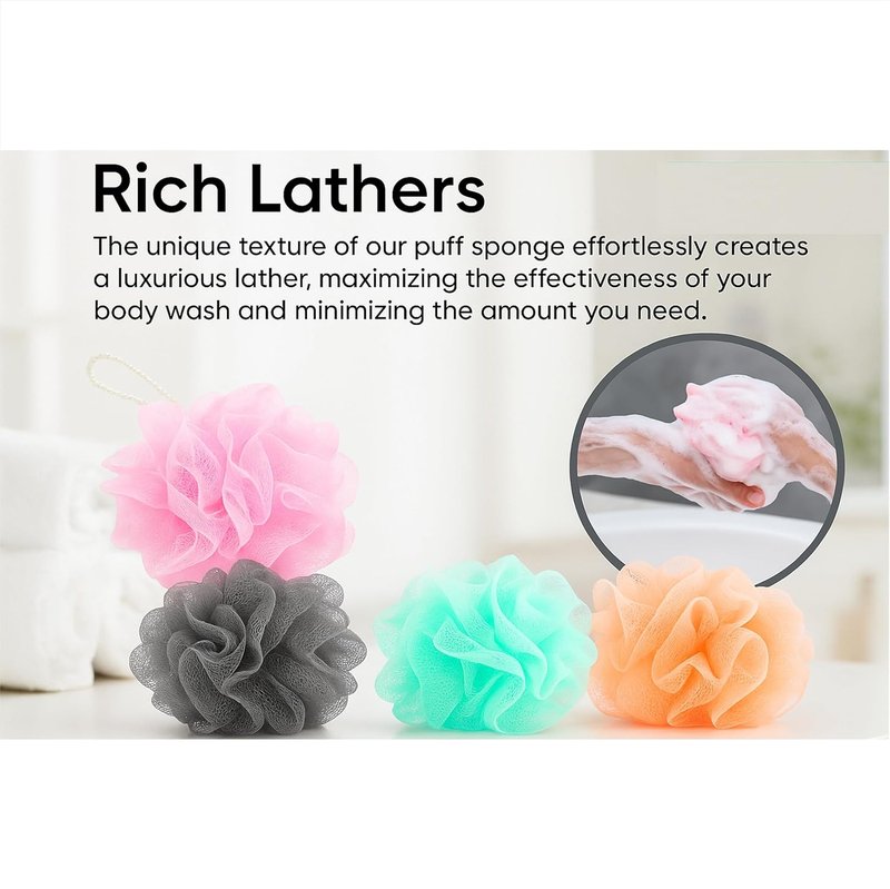 Colorful Mesh Loofah Sponges - 8-Pack Small Bath Poufs for Kids | Reusable Shower Balls