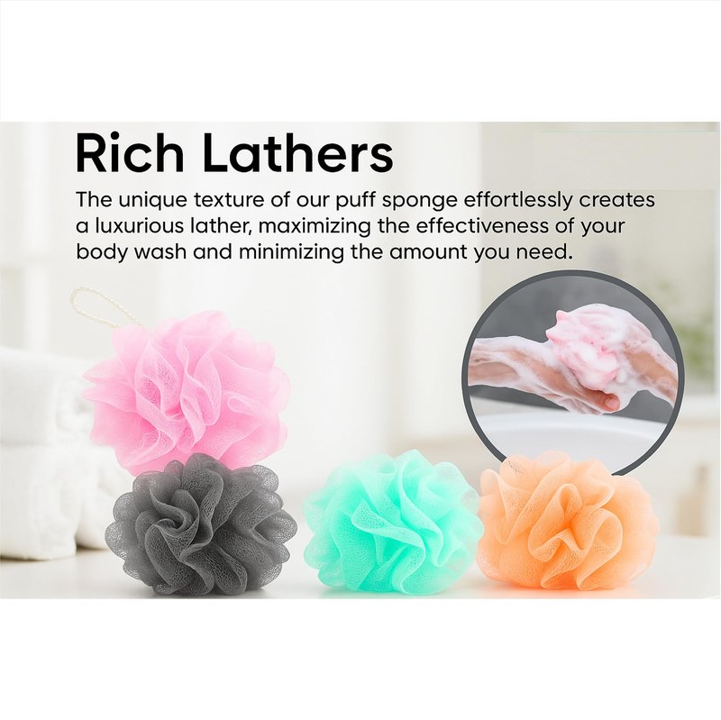 Mesh Loofah Sponges, 8-Pack Small Loofahs for Kids Colorful Sponges Mesh Pouf Resuable Shower Sponges Loofah Bath Ball Back (8 Pack)