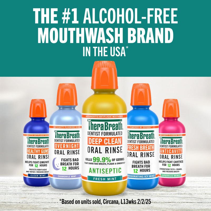 TheraBreath Deep Clean Mouthwash, Antiseptic Benefits, Fresh Mint Flavor, Dentist Formulated, Alcohol Free, 16 fl oz (Pack of 2)