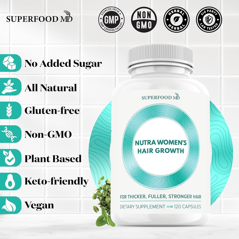 Women's Balance Hair Growth Supplements, Ages 45 and Up, Customer Proven for Visibly Thicker Hair and Scalp Coverage, Soy-Free, Made with 26 Ingredients including Beta Carotenes - 2 Month Supply