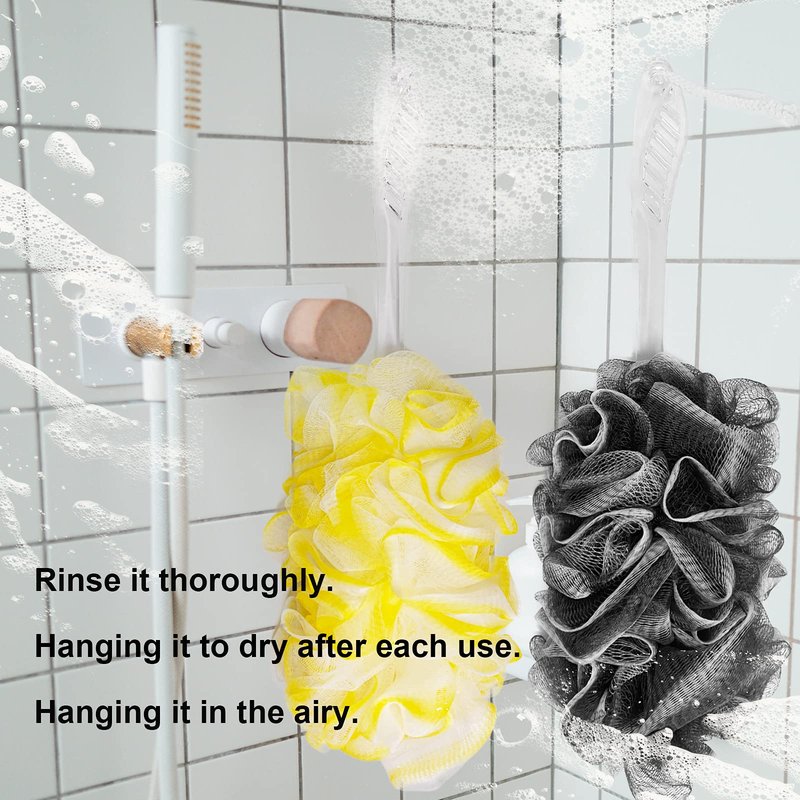 PPHAO BASIC - Black, Yellow & Gray Loofah - Mens & Womens Back Scrubber - 18 Inch Long - 2 Pack