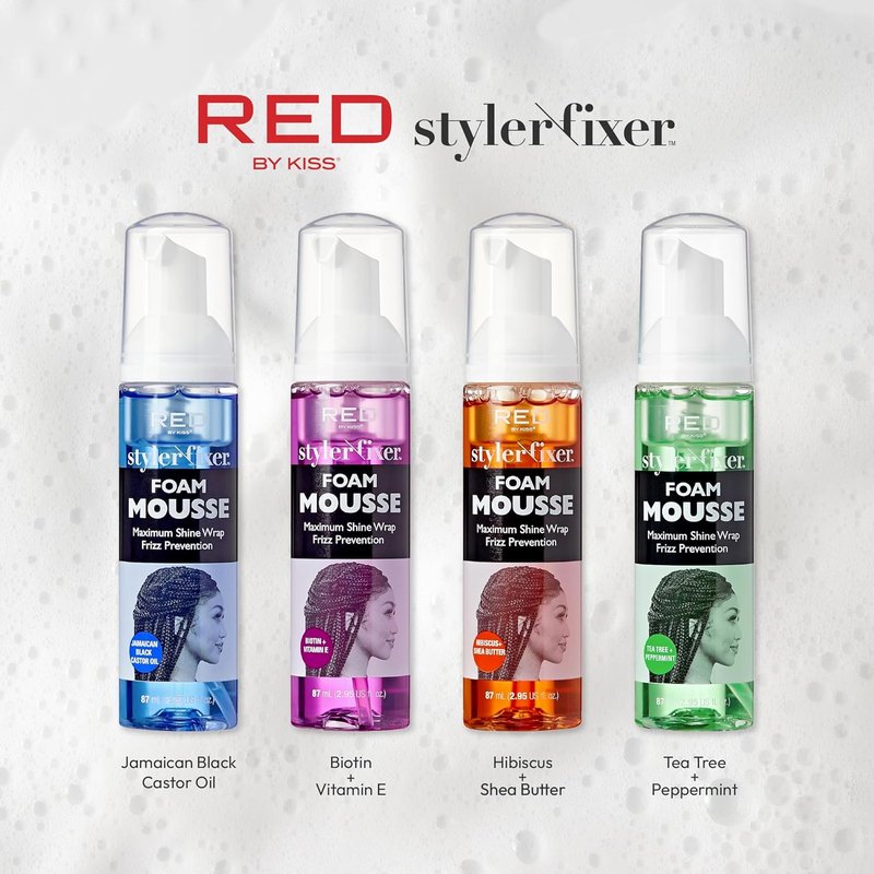 Red by Kiss Foaming Mousse - Travel Size for Maximum Shine, Frizz Control & Curl Definition (Hibiscus + Shea Butter)