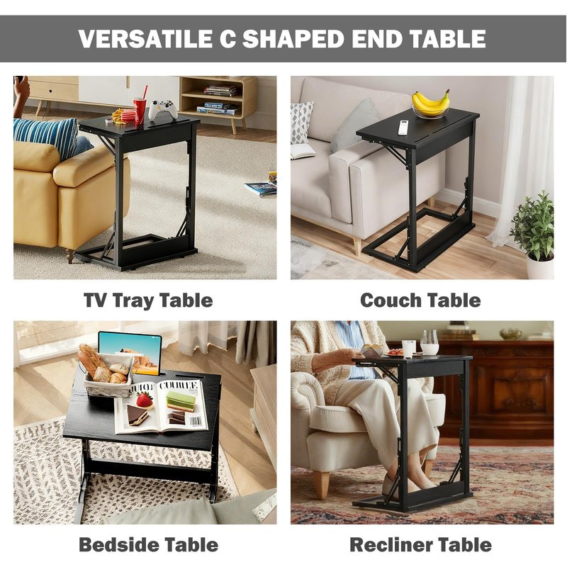 Folding TV Trays Set of 2,TV Dinner Tray Table,Adjustable Height TV Trays for Eating on Couch,C Shaped End Table with Tablet and Phone Slots,Foldable Side Table&Laptop Desk for Sofa&Bedside&Recliner