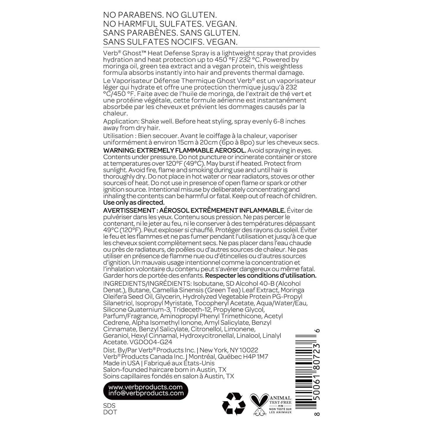 VERB Ghost Heat Defense Spray - Weightless Heat Protection & Shine for Fine to Medium Hair - Vegan & Sulfate-Free