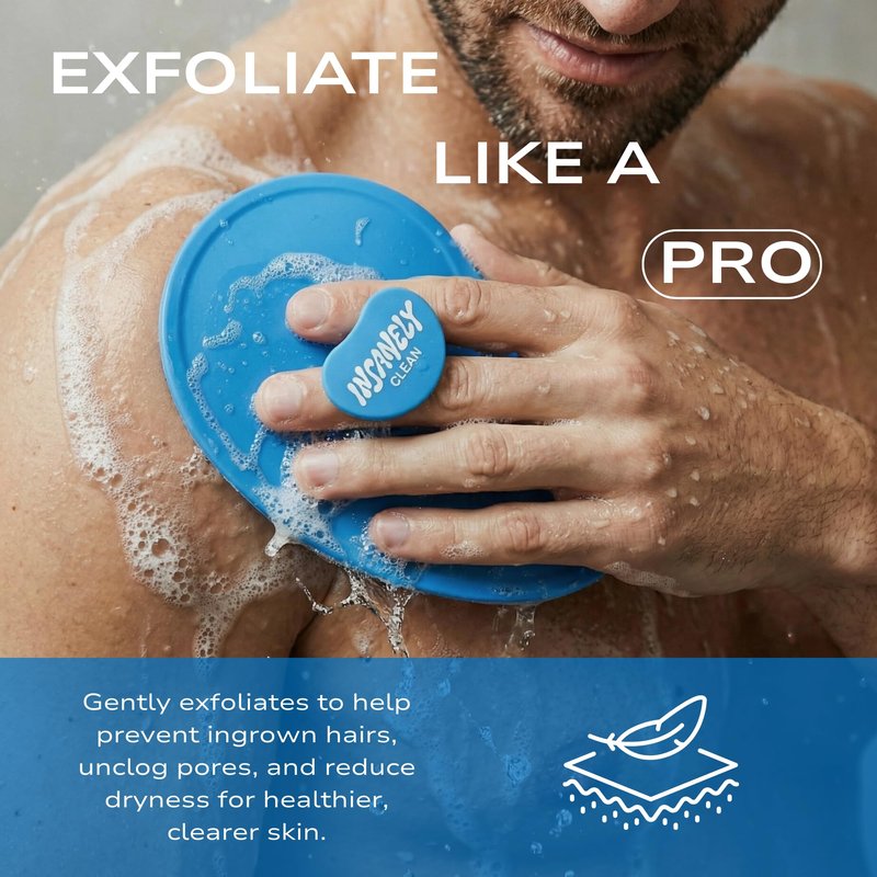 Insanely Clean Silicone Body Scrubber for Men, Premium Exfoliating Shower Scrubber with Soft Silicone Bristles, Hygienic Loofah Alternative, Non-Slip Grip, for All Skin Types