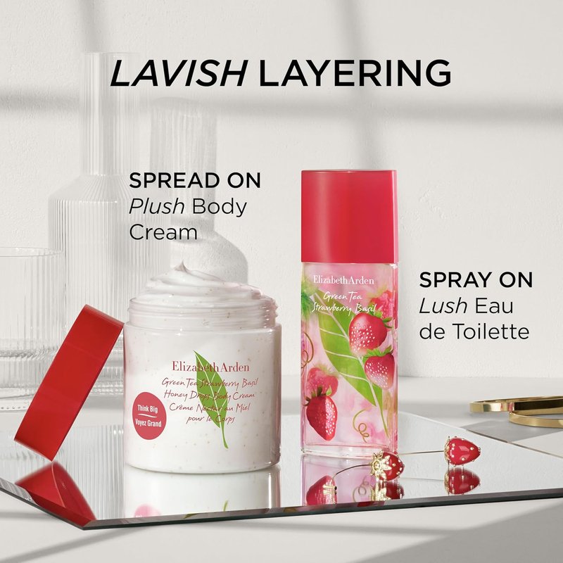 Green Tea Strawberry Basil Eau de Toilette - Long Lasting Fruity Women's Perfume | Fresh Fragrance