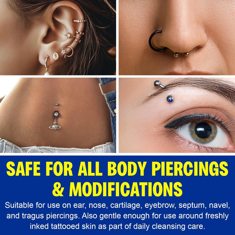 Piercing Aftercare Spray, Saline Spray for Piercings, Saline Solution for Ear, Nose, Navel & Body Piercing Cleaner & Soothing, 60ML
