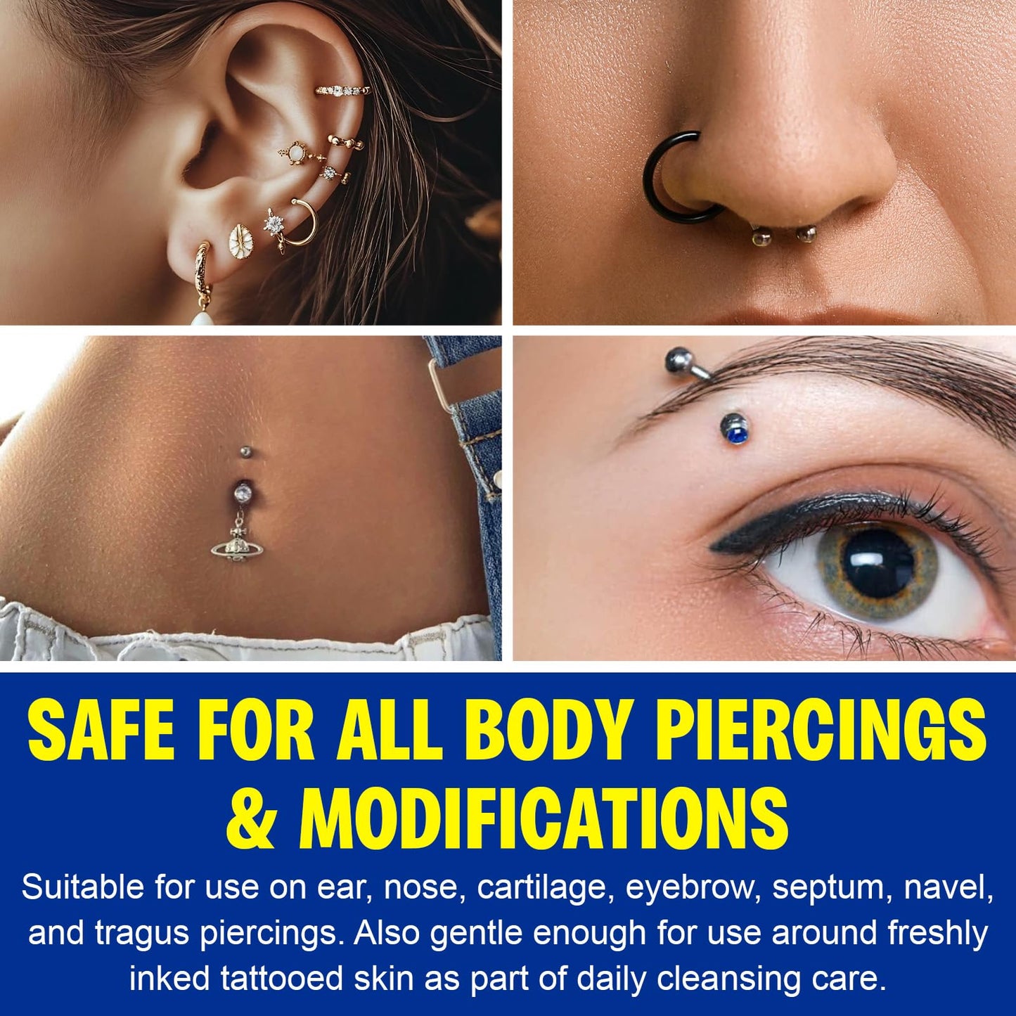 Piercing Aftercare Spray, Saline Spray for Piercings, Saline Solution for Ear, Nose, Navel & Body Piercing Cleaner & Soothing, 60ML