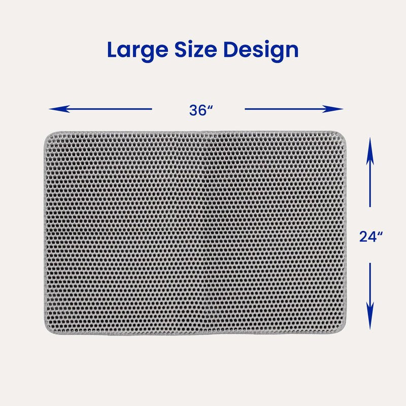 Tevanas cat litter mat extra large 24 x 36” urine waterproof, washable easy to clean cat litter box mat, honeycomb double layer non-slip litter trapping carpet, grey