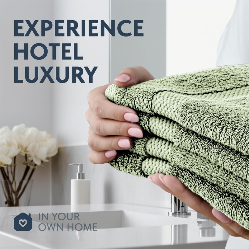 White Classic Luxury Light Green Hand Towels - Soft 100% Turkish Cotton | Highly Absorbent Hotel spa Bathroom Towel Collection | 16x30 Inch | Set of 6