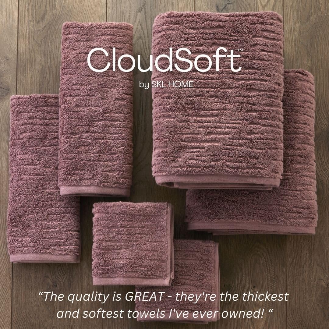 SKL Home CloudSoft 100% Cotton Luxury 6-Piece Towel Set, 600 GSM, Ultra Plush & Absorbent - 2 Bath Towels, 2 Hand Towels, 2 Washcloths, Soft Plum