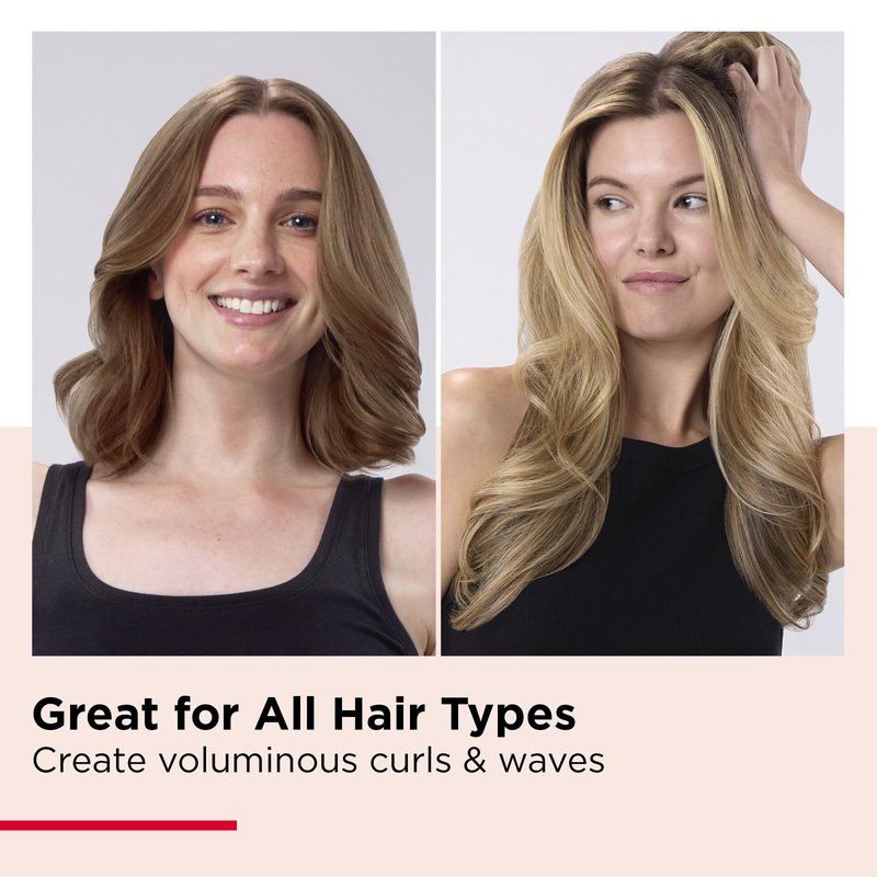 REVLON SmoothStay Coconut Oil Infused Heated Styling Brush, 1 Inch Thermal Round Curling Tool, Silicone Bristles, Adjustable Temperatures, Shiny Voluminous Finish, Black/Red